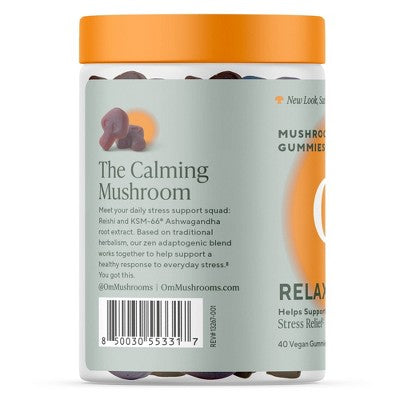 Om Mushrooms Relax for Stress Relief Support Vegan Organic Gummies - 40ct