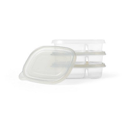 Divided Rectangle Food Storage Containers - 24 fl oz/3ct - Dealworthy: BPA-Free, Stackable Design, Product Depth 6.22
