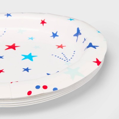 Oval Platter Disposable Plates 12"x9.25" Red White Blue Stars - 10ct - Sun Squad