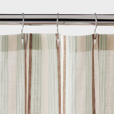 MISSING RINGS 13pc Textured Stripe Shower Curtain Set Green - Threshold