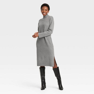 Women's Long Sleeve Midi Sweater Dress - A New Day Gray XS