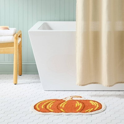 20"x23" Pumpkin Shaped Non-Slip Harvest Bath Rug Orange - Room Essentials