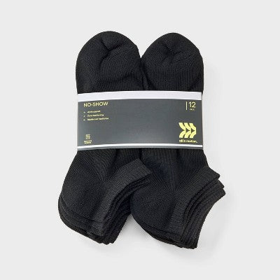 Men's New 12pk Value No Show Socks - All In Motion Black 6-12