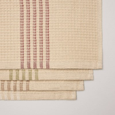 Set of 4 Fall Dishcloths Cream with Stripes - Hearth & Hand with Magnolia
