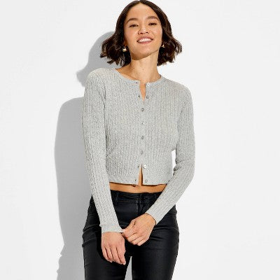 Women's Crewneck Baby Cable Cardigan - Wild Fable Gray S