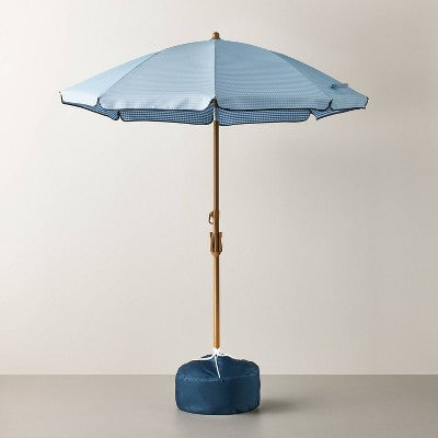 5' Round Outdoor Beach Umbrella Blue/Gingham - Hearth & Hand with Magnolia (LOCAL PICKUP ONLY)