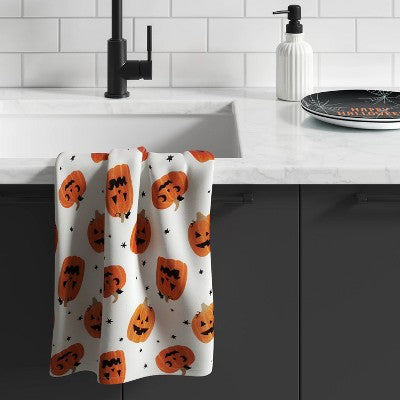 Halloween Pumpkins Kitchen Towel Orange - Hyde and EEK! Boutique: Cotton, Machine Washable, 28"x18"