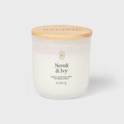 Milky Glass Wooden Wick Neroli and Ivy Jar Candle 8oz - Threshold