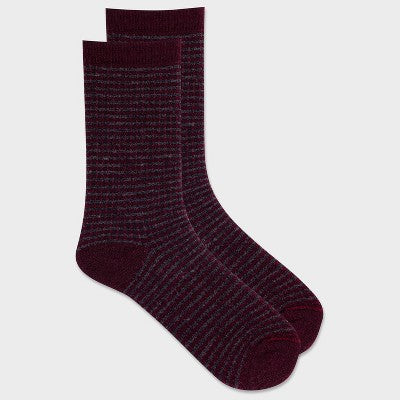 Alaska Knits Women's Striped Thermal Wool Blend Midweight Boot Socks - Burgundy/Charcoal 4-10