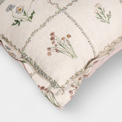 18''x18'' Woven Floral Print Checked Throw Pillow - Threshold
