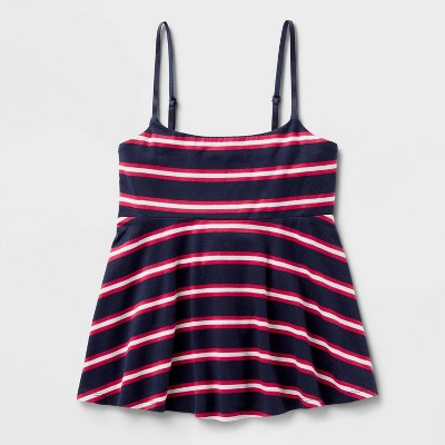 Women's Soft Cotton Babydoll Tank Top - Wild Navy Blue Striped XS