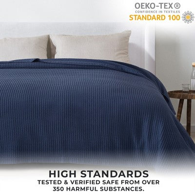 100% Cotton Waffle Weave All-Season Bed Blanket - Great Bay Home (Twin, Navy)