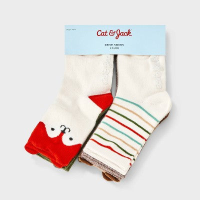 Toddler 6pk Critter Crew Socks - Cat & Jack Cream 4T-5T