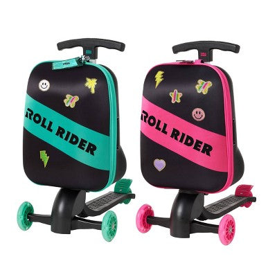 Roll Rider Softside Medium Checked Scooter Suitcase - Teal: Retractable Handle, 2 Wheels