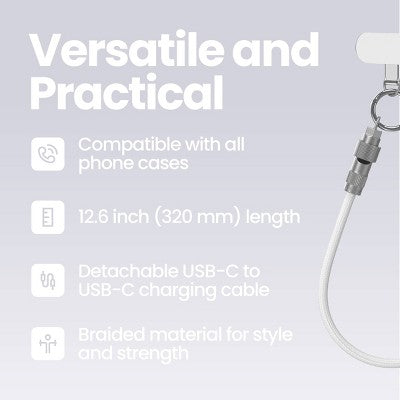 GEMS 12.6" Universal Phone Wristlet USB-C Cable - White