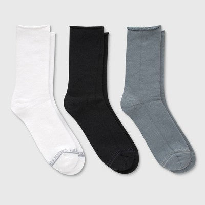 Hanes Originals Premium Men's SuperSoft Crew Socks 3pk - White/Black/Gray 6-12