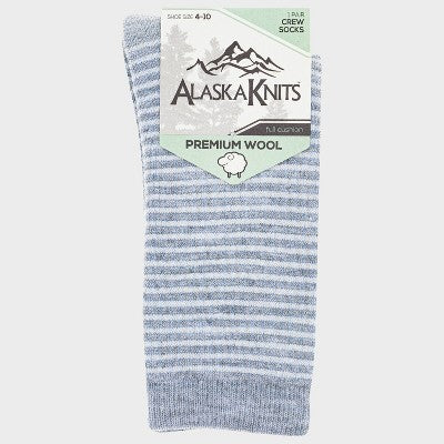 Alaska Knits Women's Striped Thermal Wool Blend Midweight Boot Socks - Light Gray/White 4-10