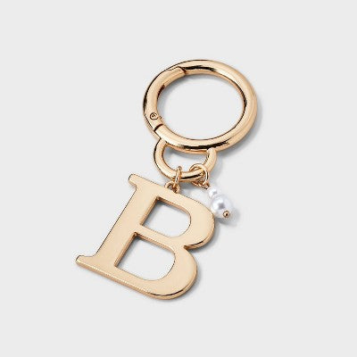 Initial "B" and Simulated Pearl Bag Charm - A New Day Gold
