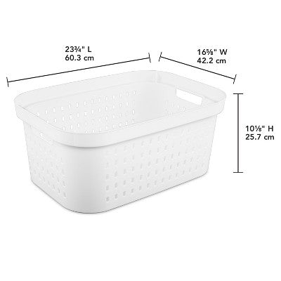 1.5bu Rectangle Modern Laundry Basket - Brightroom: White Plastic Clothes Basket with Built-In Handles, Medium Size (LOCAL PICKUP ONLY)