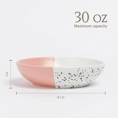 over&back 30 fl oz Stoneware Dinner Bowl Pink/White with Black Splatter