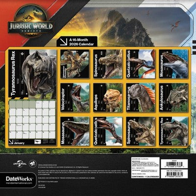 DateWorks 12"x12" 2026 Jurassic Wall Calendar