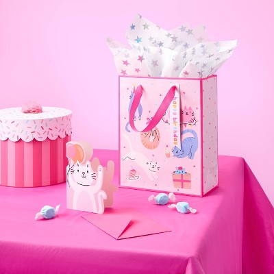 Cats Cub Bag with Card - Spritz: Birthday Gift Bag, Multicolored Animal Pattern, 9.75" x 7.75" x 4"