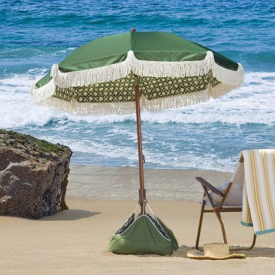 6' Round Beach Umbrella with Fringe Green - Threshold (LOCAL PICKUP ONLY)