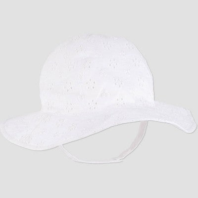 Carter's Just One You? Baby Girls' Solid Sun Hat - White 6-12M: Cotton Eyelash Knit, Chinstrap Hook and Loop, Full Lining