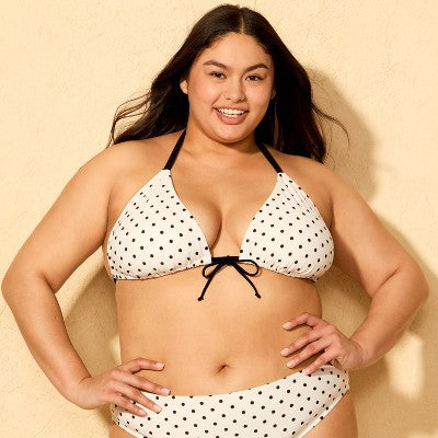 Women's Tie Polka Dot  Bikini Top - Wild Fable Cream/Black 1X