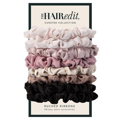 The Hair Edit Ruched Ribbon Skinny Satin Scrunchies - 8pk