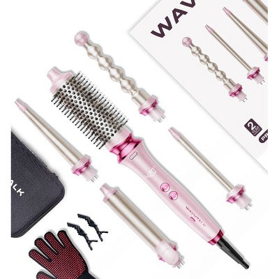 Wavytalk Heatwave Pro 5-in-1 Curling Wand Set, Includes Thermal Brush and 4 Interchangeable Ceramic Barrel for Multiple Styles, Model 350S