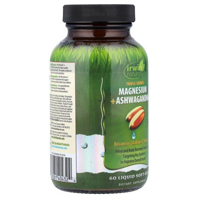 Irwin Naturals Triple Source Magnesium + Ashwagandha, 60 Liquid Soft-Gels