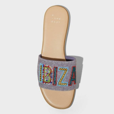 Women's Nehemia Beaded Canvas Slide Sandals A New Day Navy Blue 7