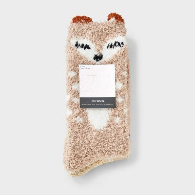 Women's Deer 2pk Cozy Crew Socks - Tan/Ivory 4-10