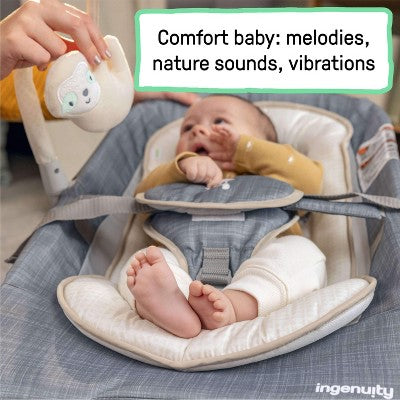 Ingenuity 2-in-1 Happy Belly Rock To Bounce Massage Baby Seat -Parker: Detachable Toy Bar, Calming Vibrations, 5-Point Harness (LOCAL PICKUP ONLY)