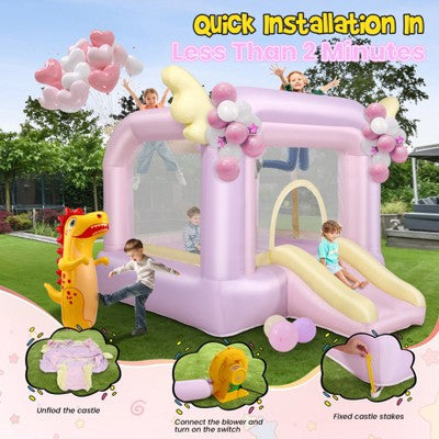 KRISRATE Inflatable Bounce House with Slide, Pink Kids Bouncy Castle for Indoor/Outdoor Use, with Basketball Hoop, Safety Net for Party, No Blower (LOCAL PICKUP ONLY)