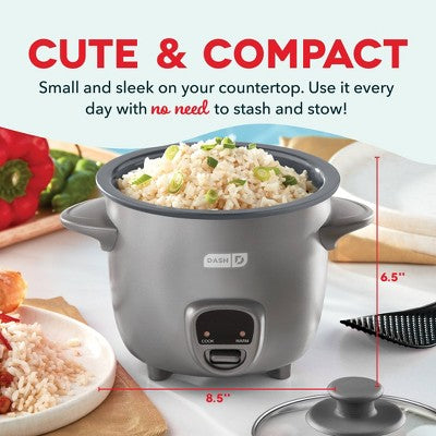 Dash 2-Cup Electric Mini Rice Cooker - Graphite: Small Rice Maker, Automatic Keep Warm, Includes Recipes & Accessories