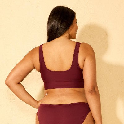 Women's Scoop Neck Longline Bikini Top - Shade & Shore Burgundy M