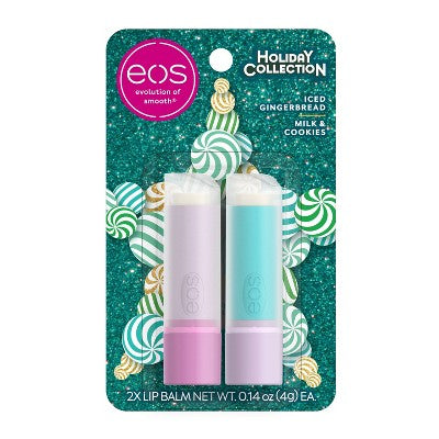 eos Holiday Lip Balm Stick - Iced Gingerbread + Milk & Cookies - 2pk