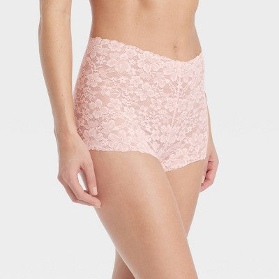 Women's Allover Lace Boy Shorts Underwear - Auden Casual Pink XS