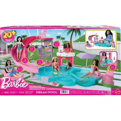 Barbie Dream Pool Playset with Slide & Bubbling Hot Tub with 20+ Accessories