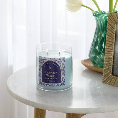 15.1oz 2-Wick Lidded Glass Jar Candle Lavender Shores - Threshold