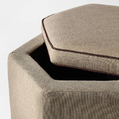 Storage Ottoman with Twisted Piping Detail Brown Linen - Threshold designed with Studio McGee (LOCAL PICKUP ONLY)