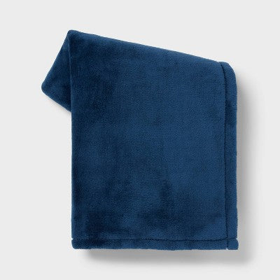 Reversible Faux Shearling Throw Blanket Navy - Room Essentials: Lightweight, Knitted, Machine Washable, OEKO-TEX Certified