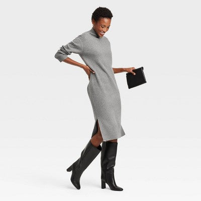Women's Long Sleeve Midi Sweater Dress - A New Day Gray XS