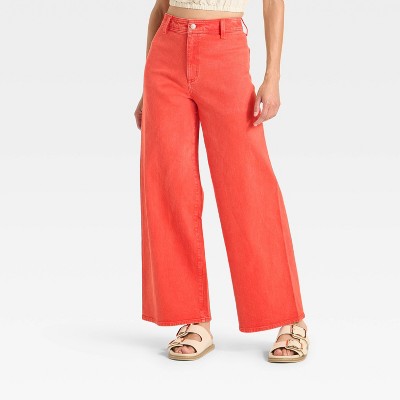 Women's High-Rise Sailor Wide Leg Ankle Jeans -  Red 12