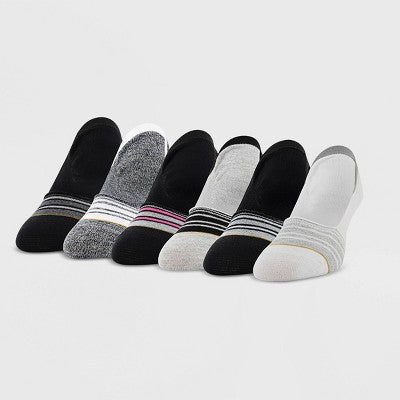 All Pro Women's 6pk Sport Liner Socks - White/Black/Gray 4-10: Moisture Wicking, Hidden Gel Heel Grip