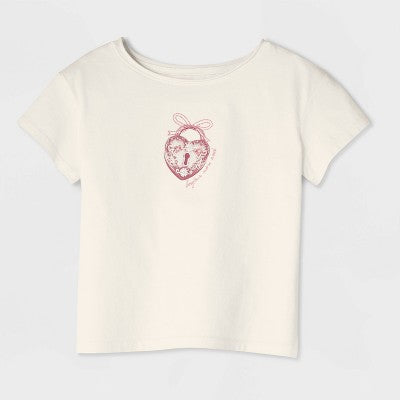 Girls' Off the Shoulder Locket Charm T-Shirt Cat & Jack Cream XS