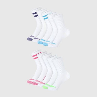 Hanes Girls' 10pk Cool Comfort Crew Socks White M