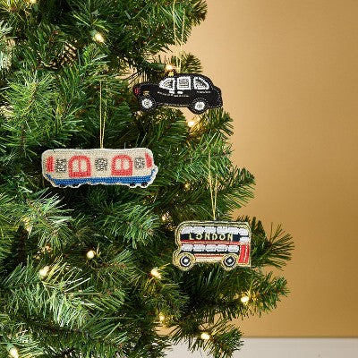 M&S 3ct Beaded Fabric Transportation Christmas Tree Ornament Set